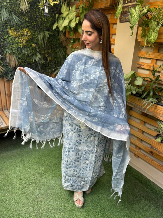 Elegance begins with this unstitched linen cotton suit