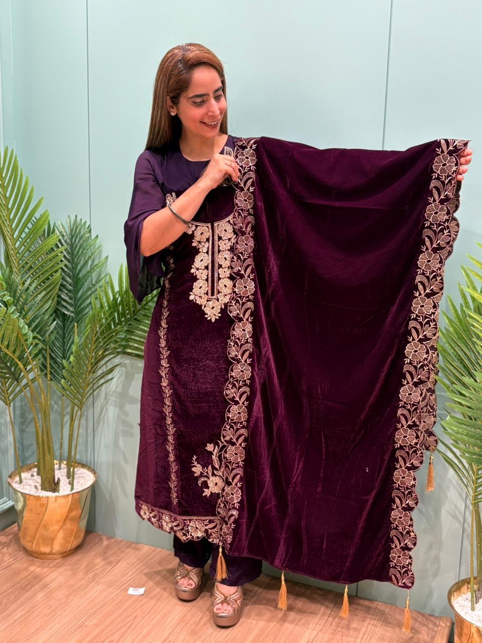 Premium velvet unstitched suit collection