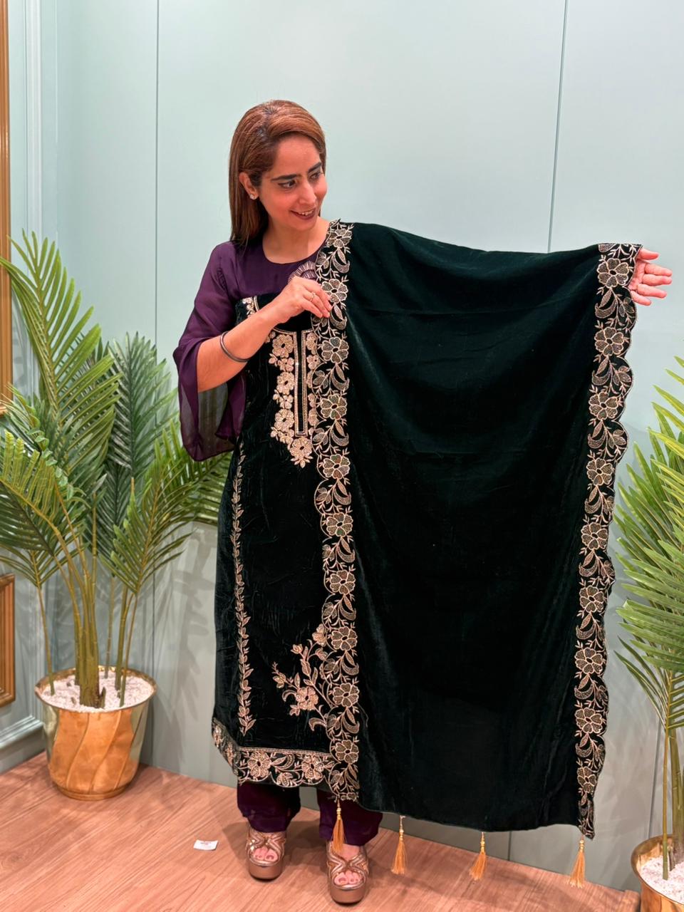 Premium velvet unstitched suit collection