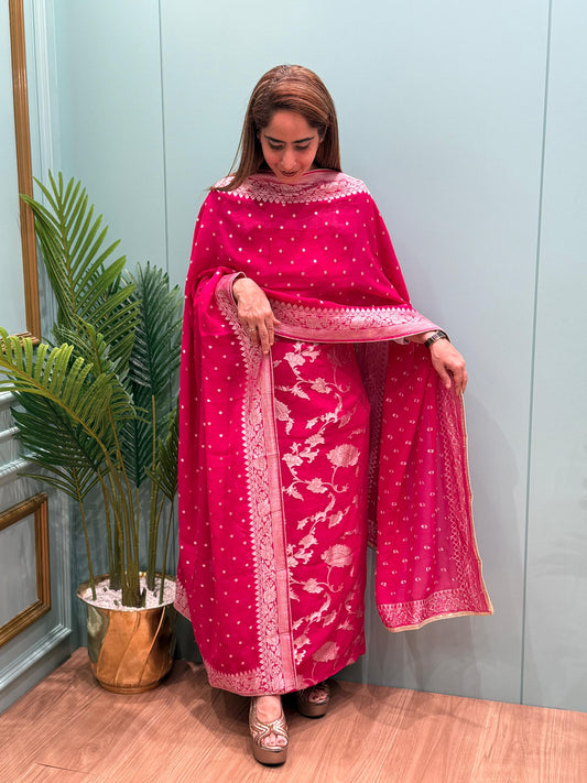 Unstitched Khaddi Georgette Banarasi suit