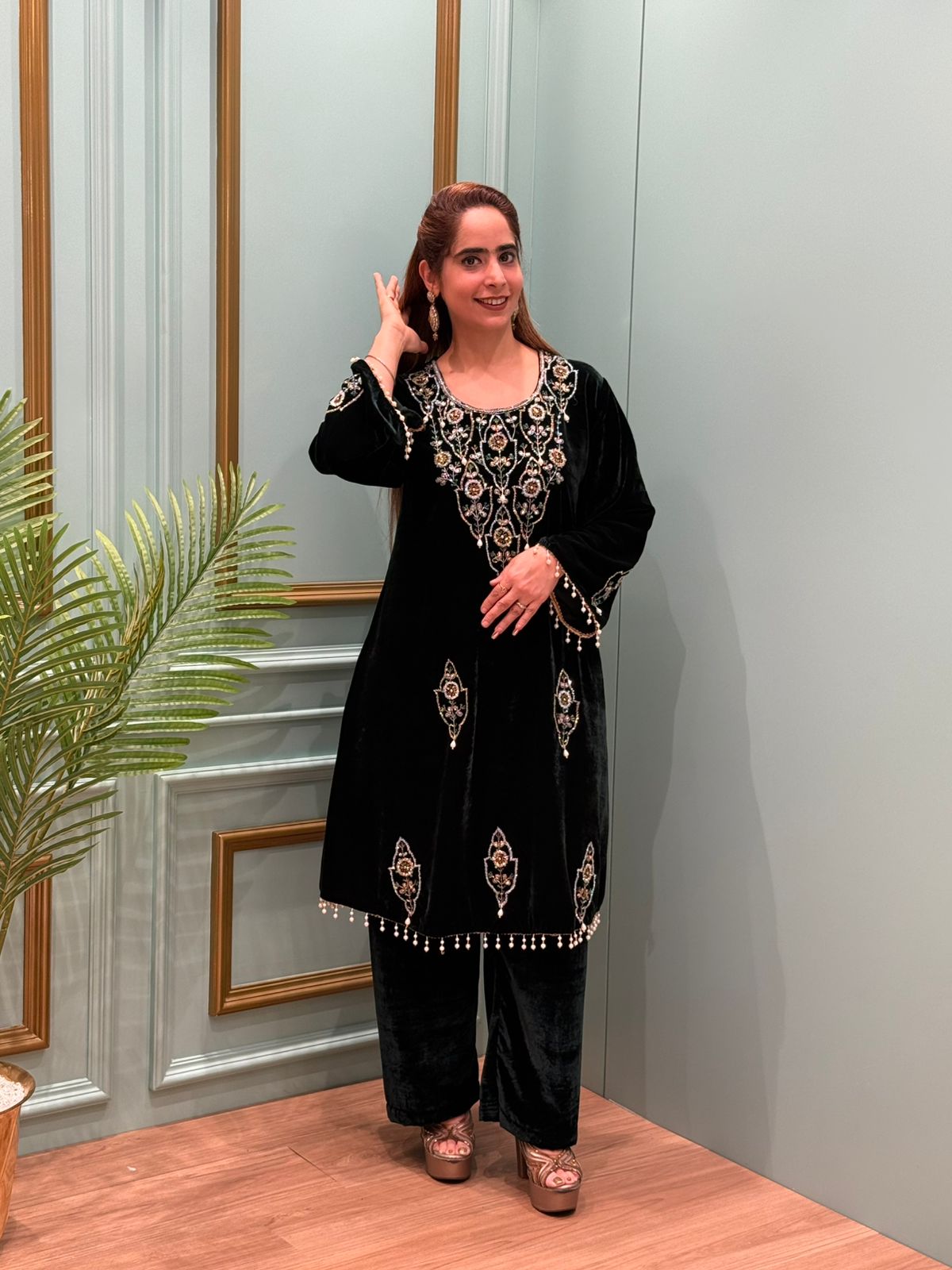 Velvet cord-set is crafted for winter