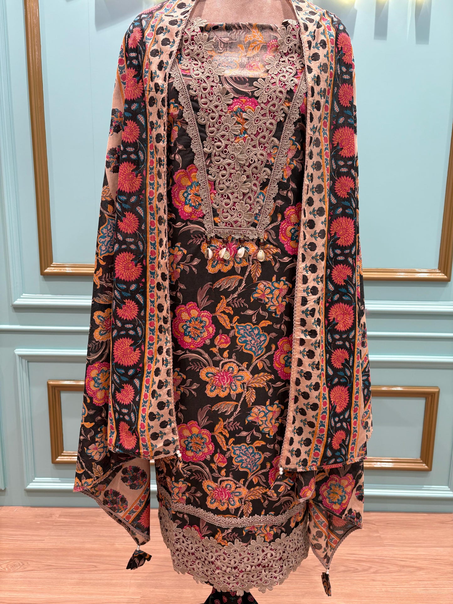 Beach Flowers Print Pure cambric cotton unstitched suit