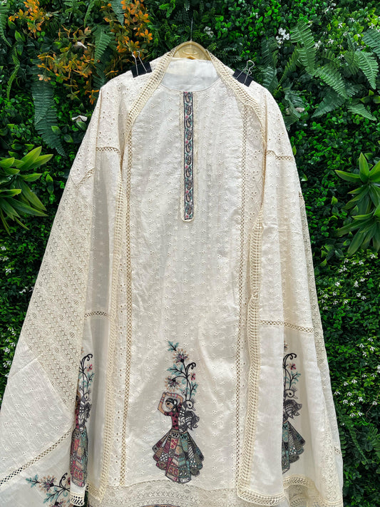 Elegant unstitched suit set crafted from pure cotton fabric