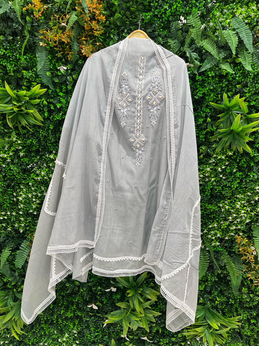 Experience timeless elegance with this beautifully designed unstitched suit