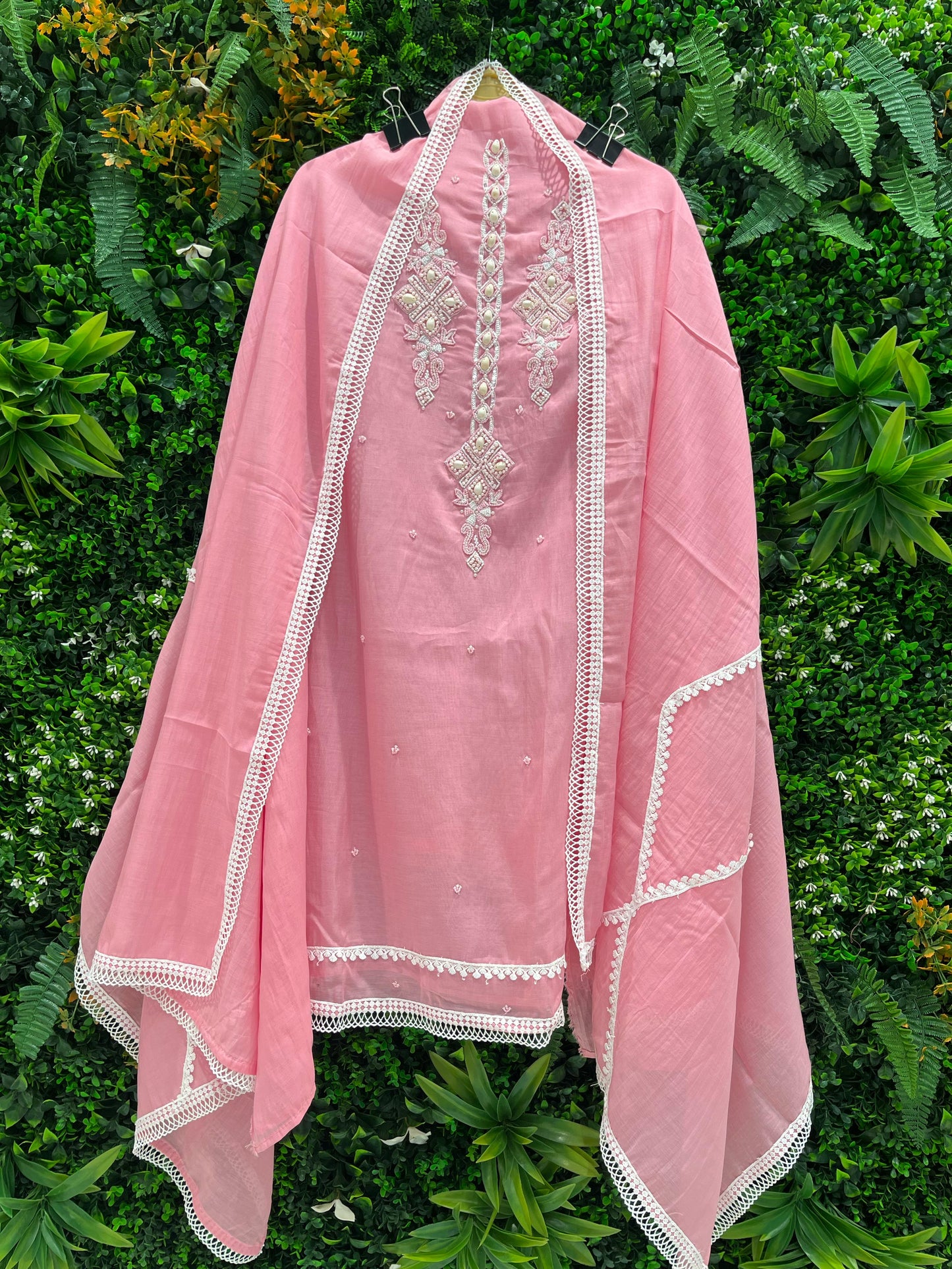 Experience timeless elegance with this beautifully designed unstitched suit