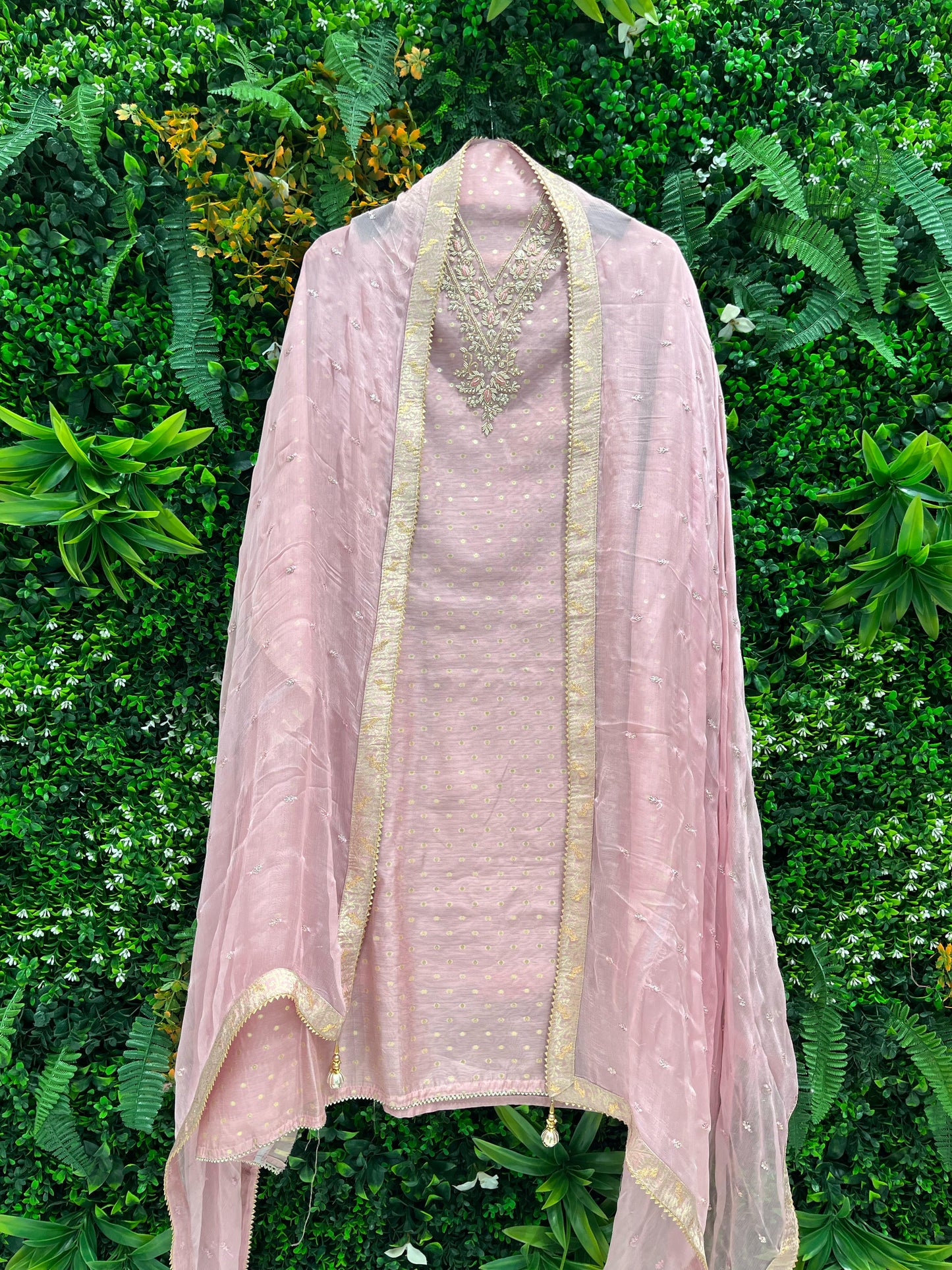 Banarasi silk fabric embellished with intricate handwork