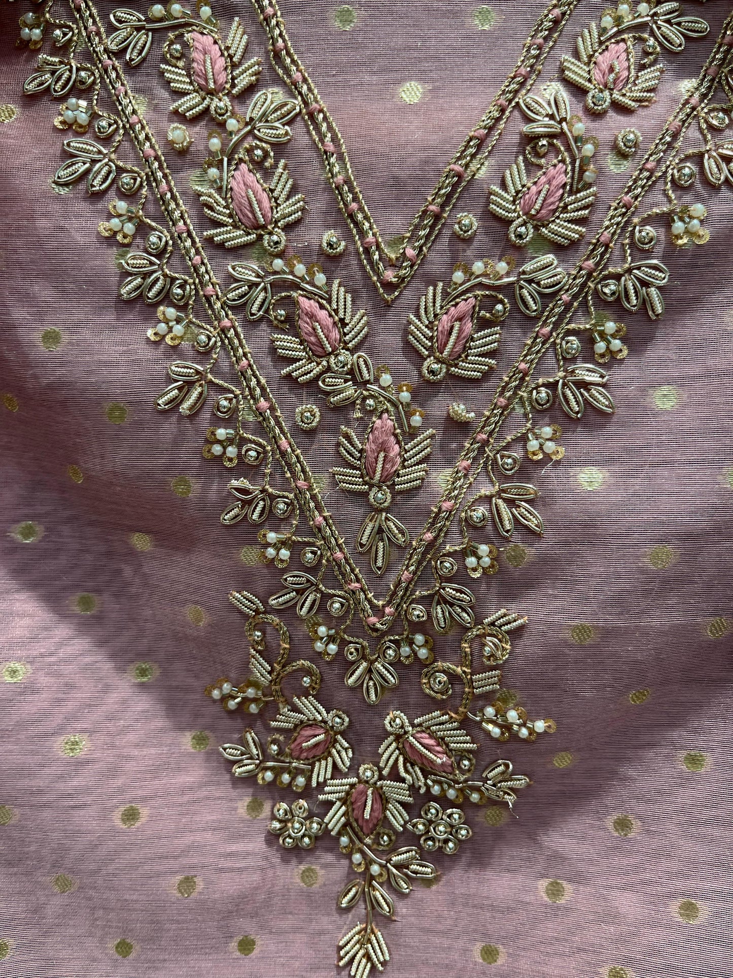 Banarasi silk fabric embellished with intricate handwork