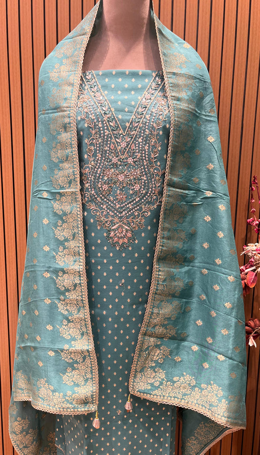 Elegance with this premium unstitched suit fabric set