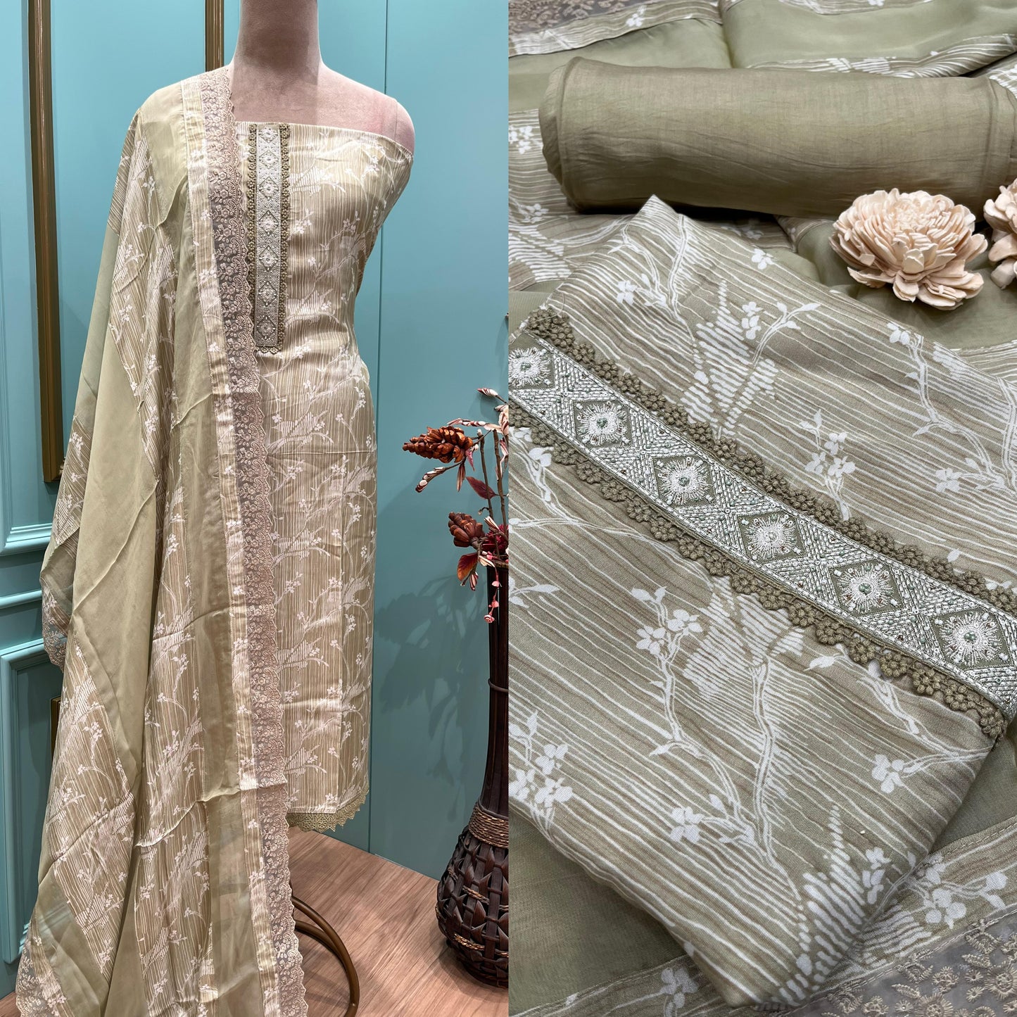 Elegance with our unstitched muslin cotton suit