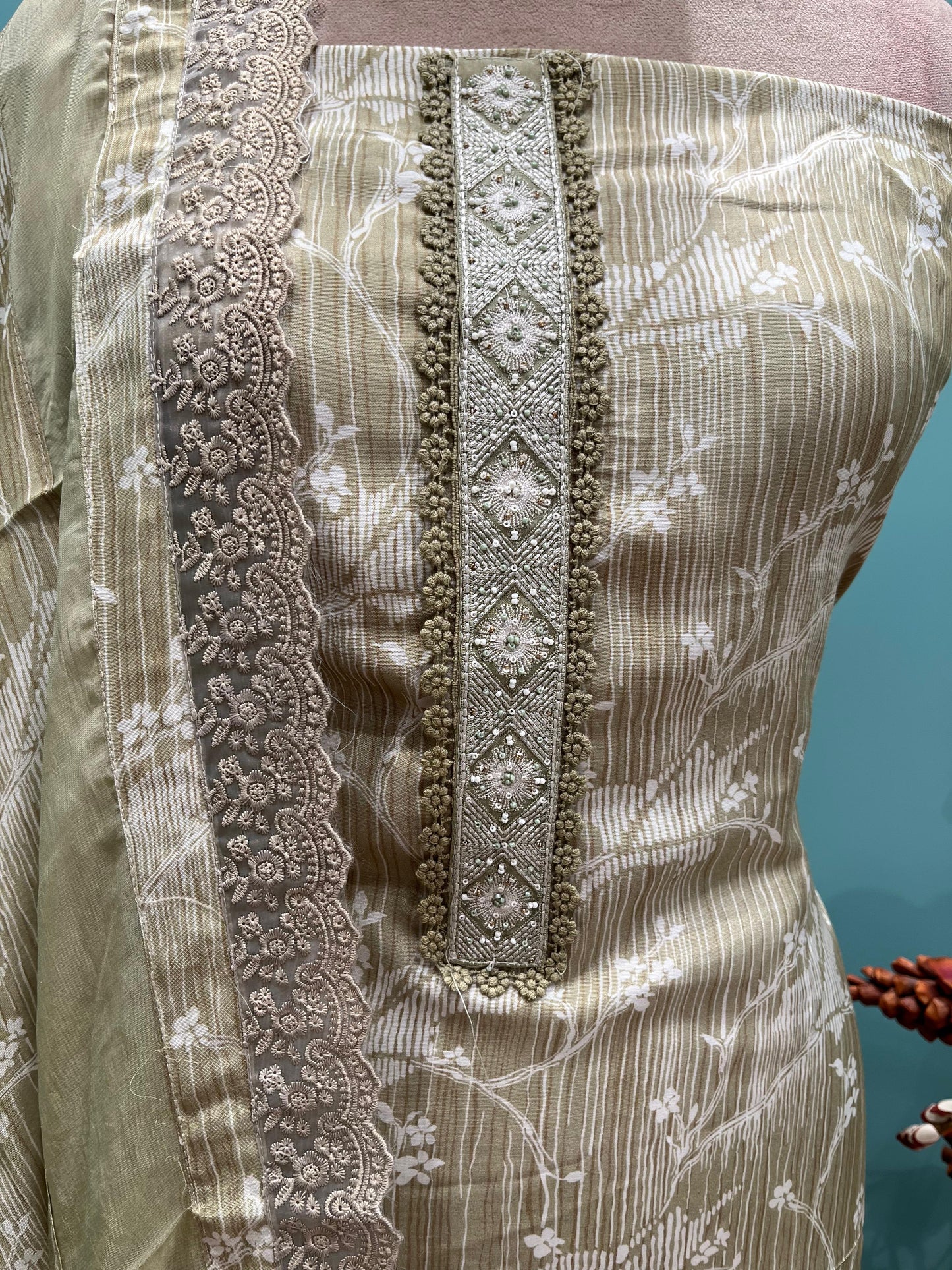 Elegance with our unstitched muslin cotton suit