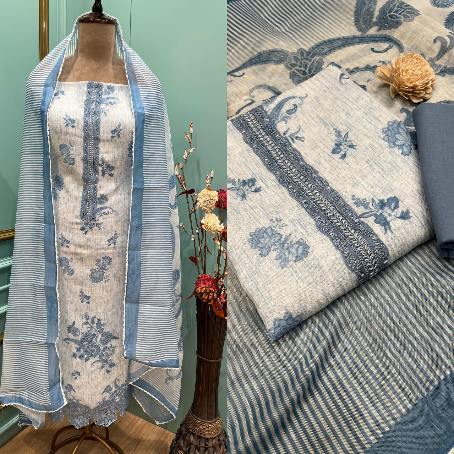 Elevate your ethnic wardrobe with our unstitched khadi cotton suit