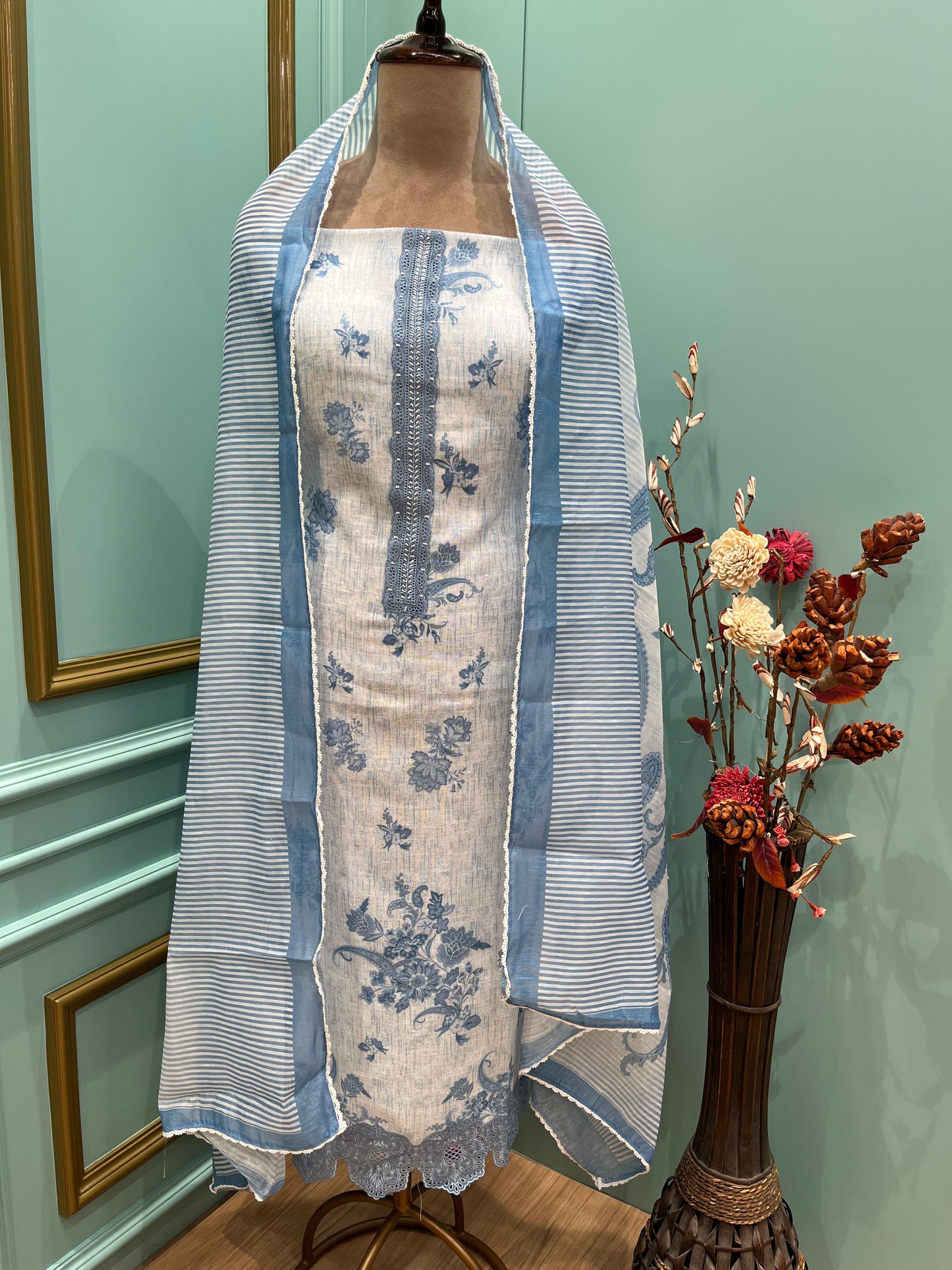 Elevate your ethnic wardrobe with our unstitched khadi cotton suit