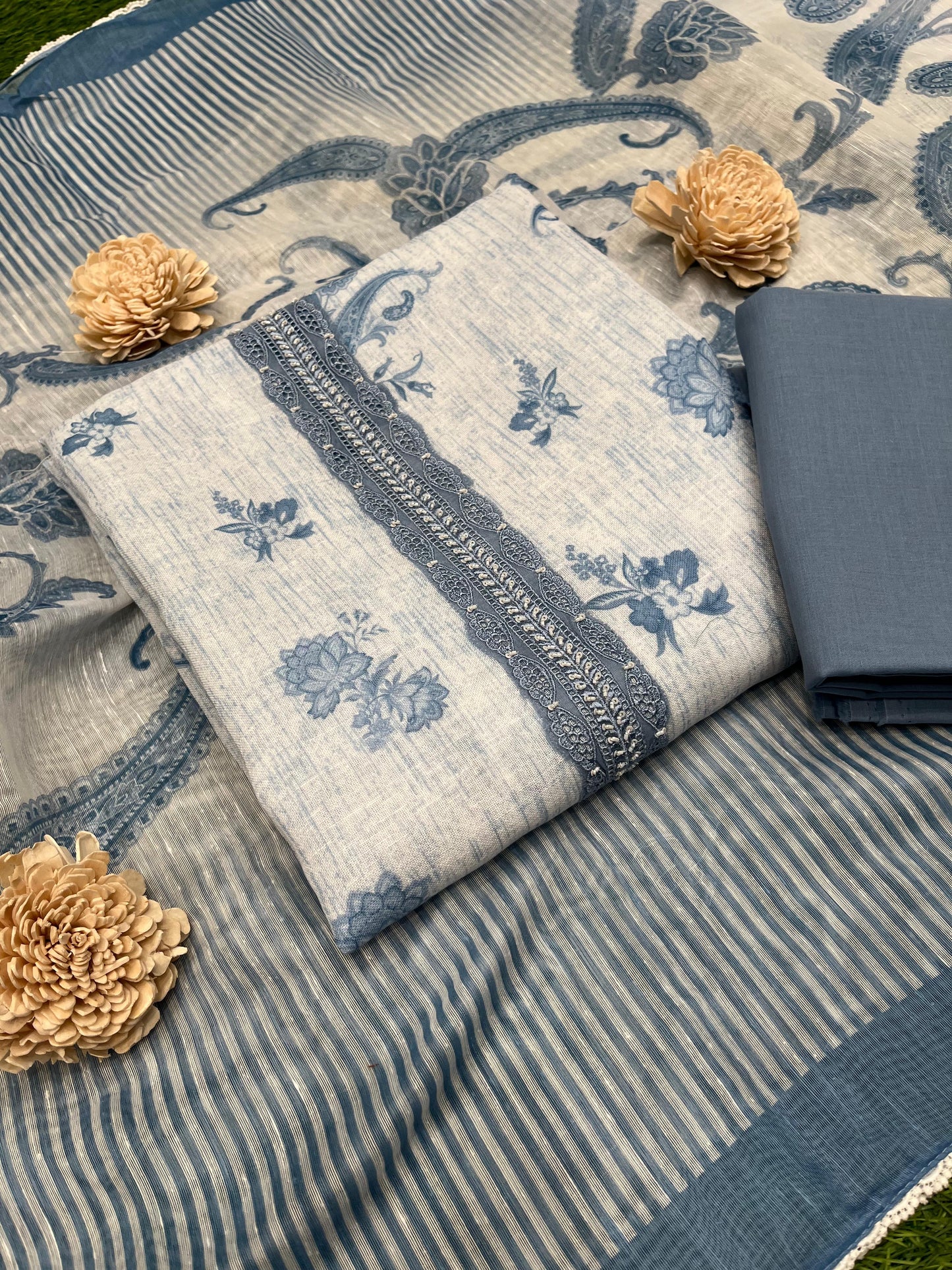 Elevate your ethnic wardrobe with our unstitched khadi cotton suit