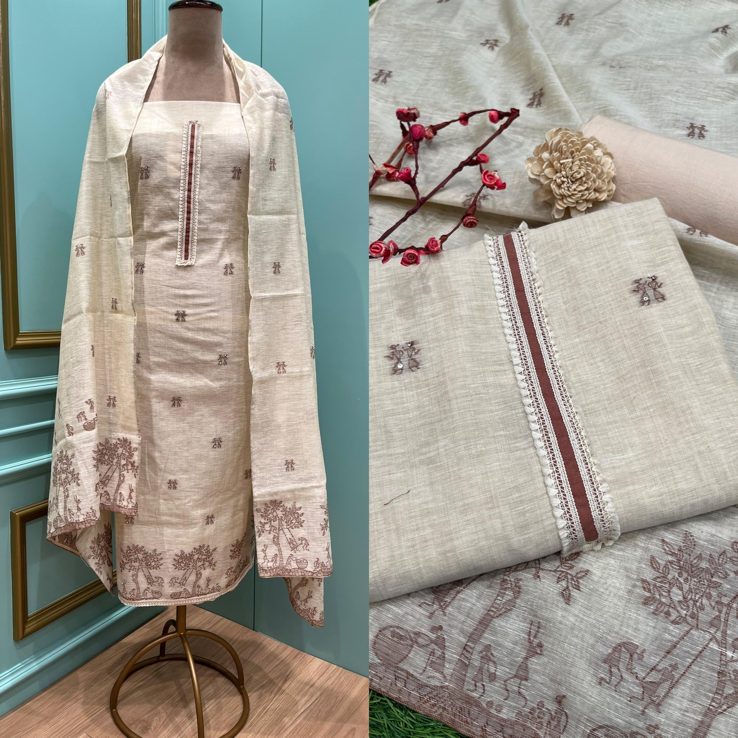 Step into subtle glamour with our unstitched khadi cotton suit