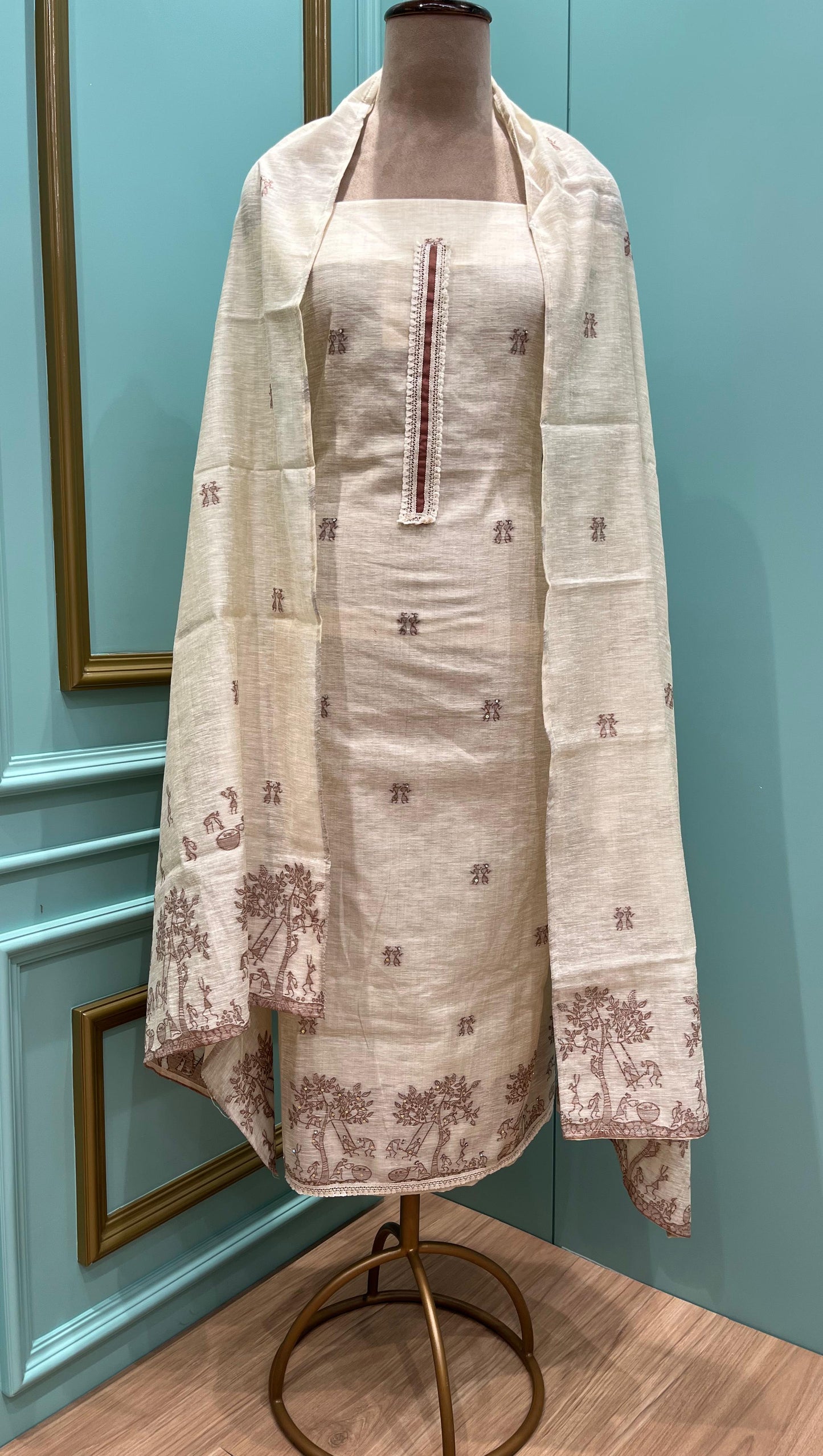 Step into subtle glamour with our unstitched khadi cotton suit