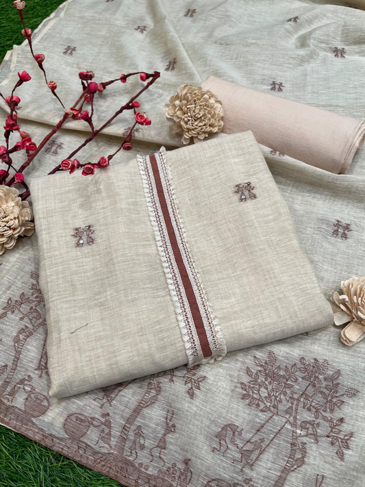 Step into subtle glamour with our unstitched khadi cotton suit