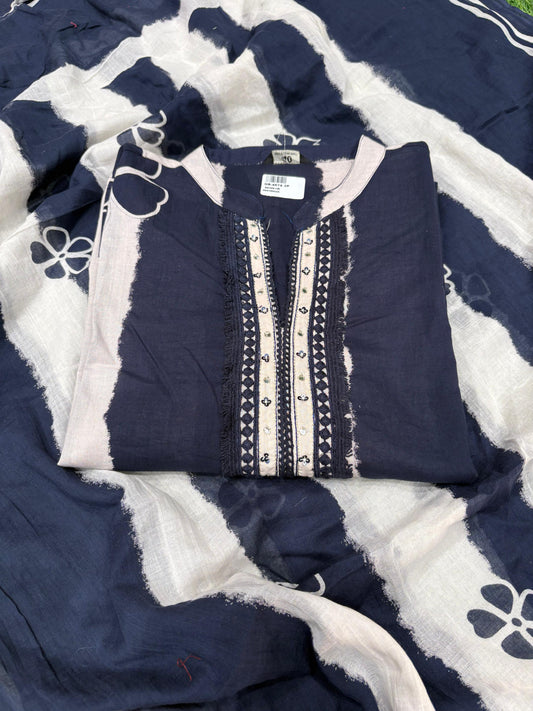 Chic navy and white suit set showcases a floral striped kurta
