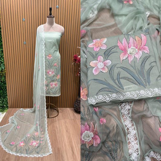 Indulge in sheer elegance with our unstitched Muslin suit fabric