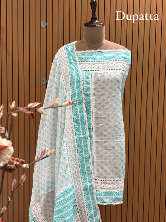 Elegant Turquoise Unstitched Cotton Suit – 3 Piece Set