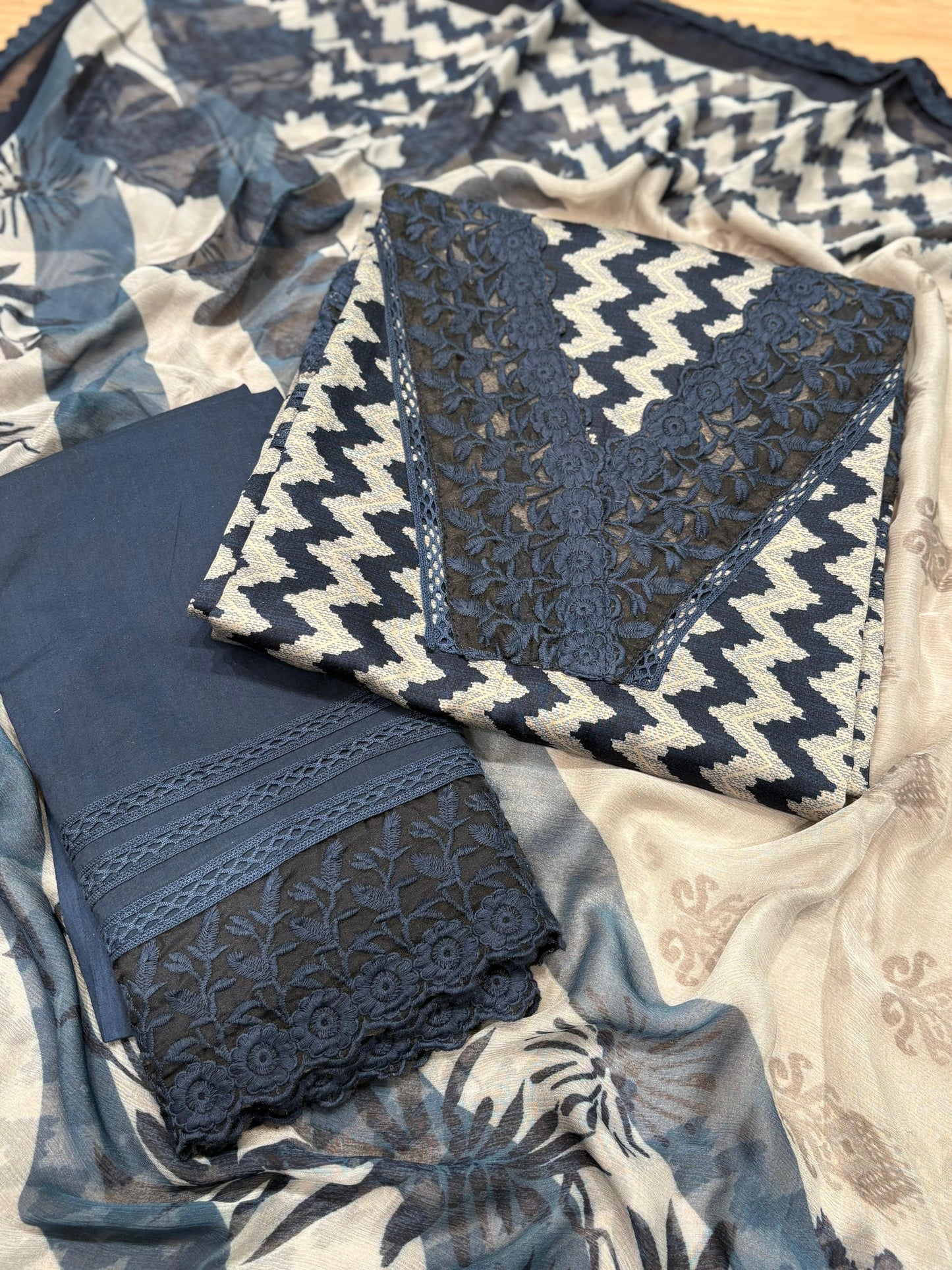 Unstitched Designer Suit Set Fabric Details & Work