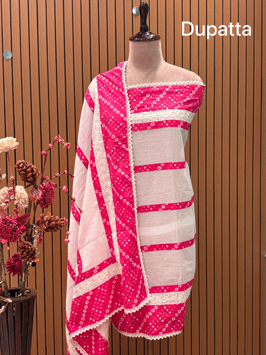 Elegant Unstitched Bandhani Cotton Suit Set