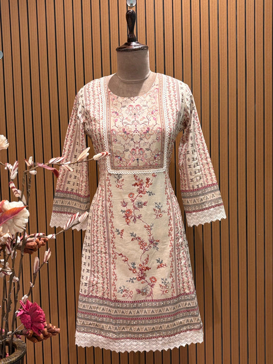 Premium cotton with intricate lace work, delicate mirror work