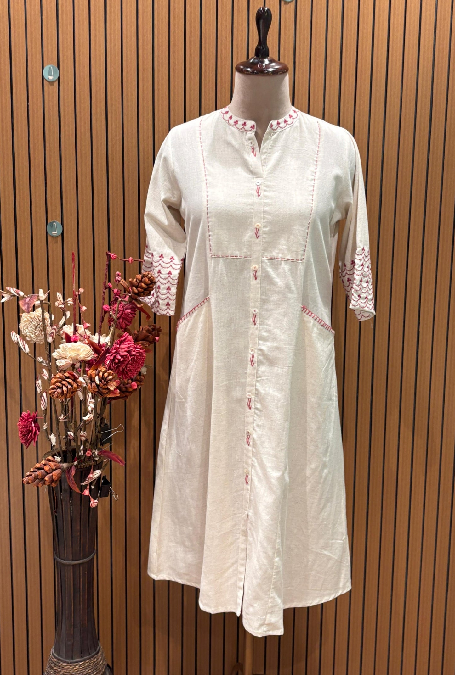 Stylish, and breathable in our off-white cotton kurta