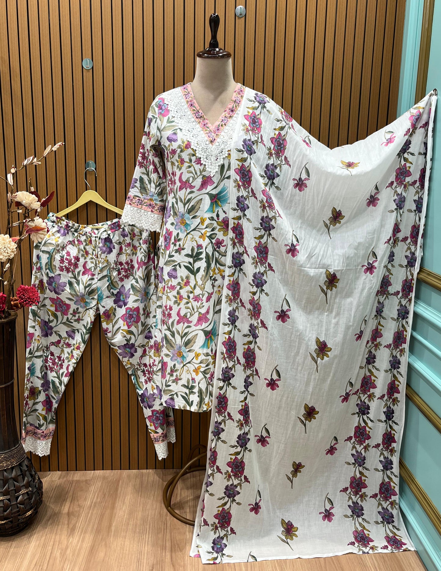 Elevate your everyday ethnic style with this three-piece cotton Kurti set