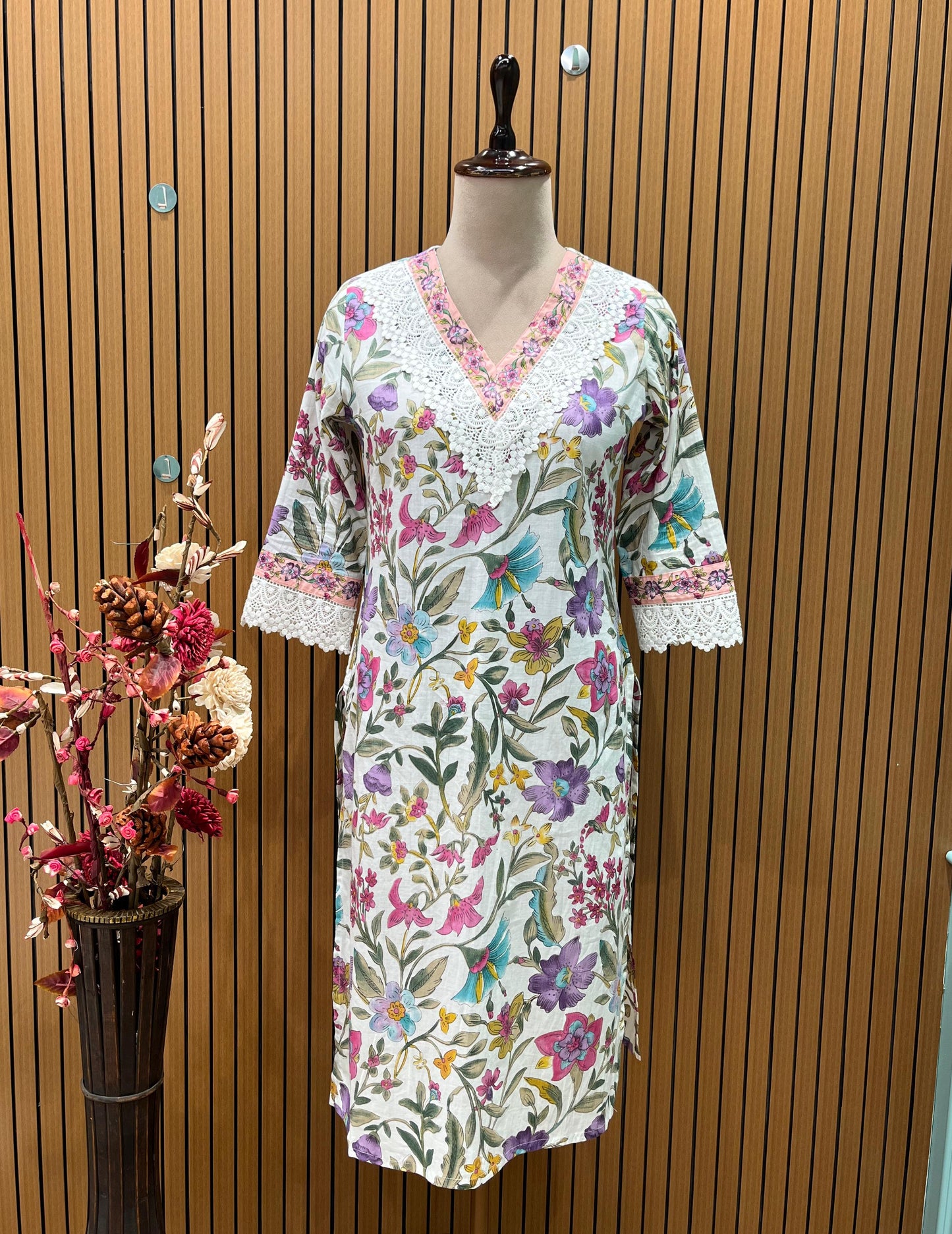 Elevate your everyday ethnic style with this three-piece cotton Kurti set