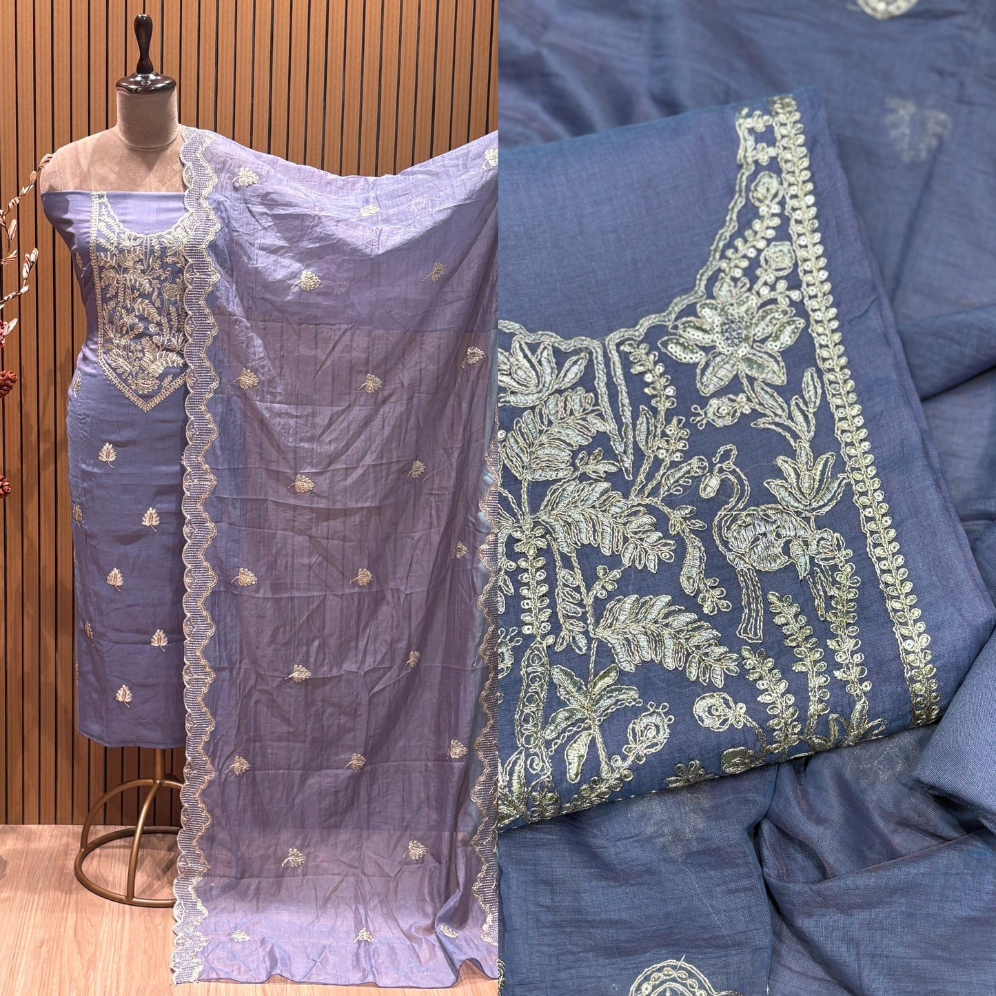 Elevate your ethnic style with our unstitched suit fabric crafted from premium mul Chanderi