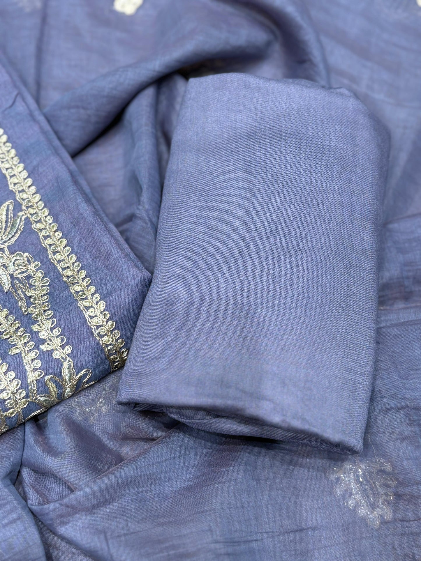 Elevate your ethnic style with our unstitched suit fabric crafted from premium mul Chanderi