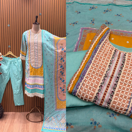 Pastel Aqua Printed Suit Set