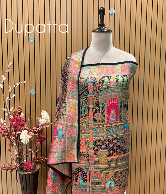 Dola Silk with Madhubani Banarasi Multi Weaving