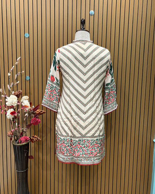 Stylish crepe fabric kurti paired with a salwar-style