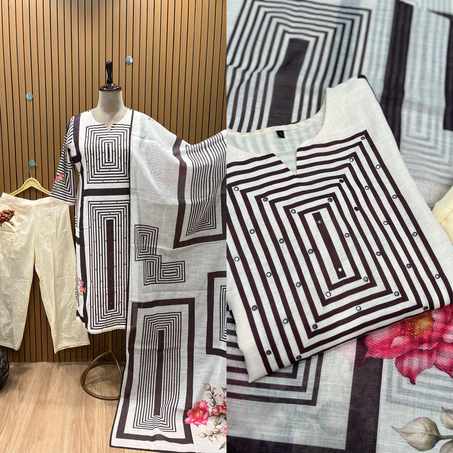 Elegant pure cotton kurti set featuring intricate mirror work