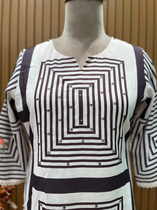 Elegant pure cotton kurti set featuring intricate mirror work