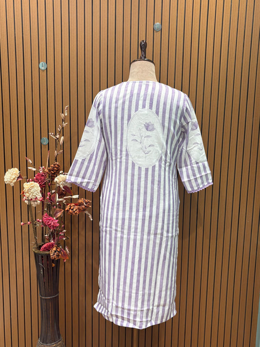 Chic 3-piece kurti suit in soft lavender and white tones
