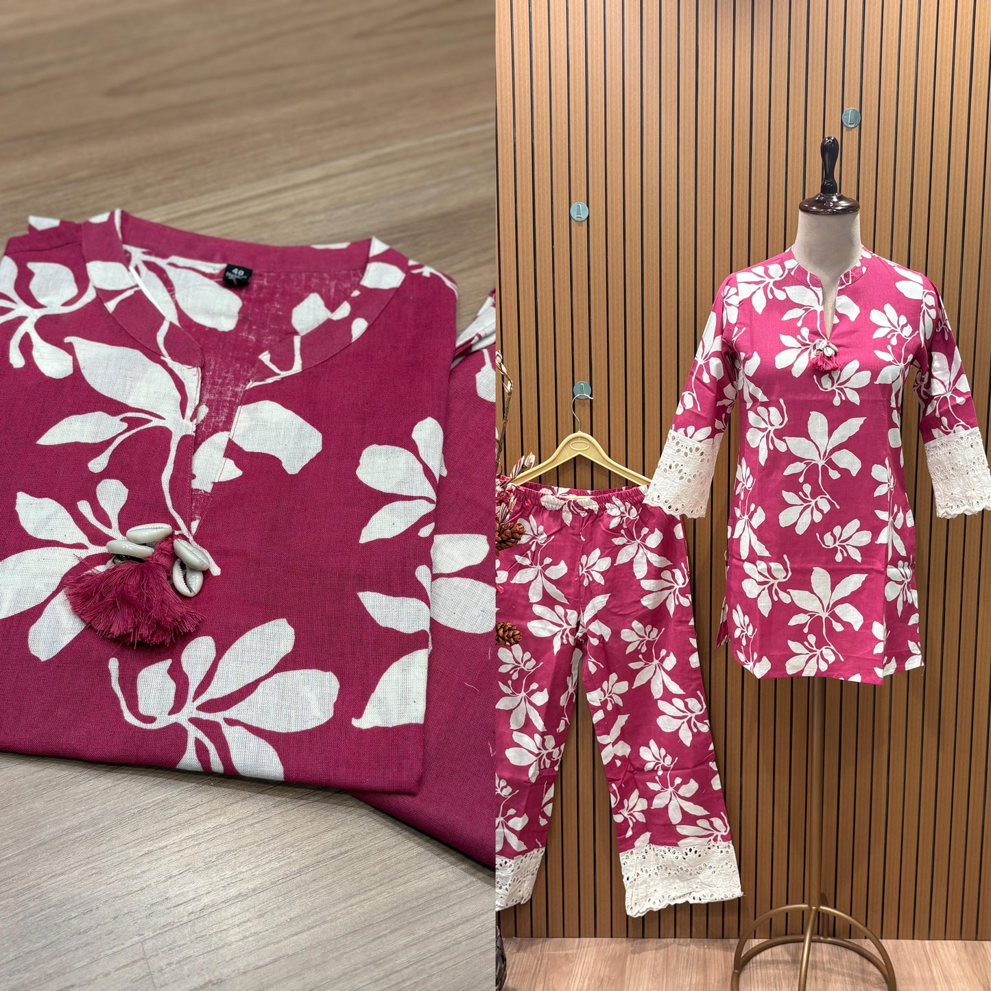 Vibrant magenta co-ord set features bold white floral prints