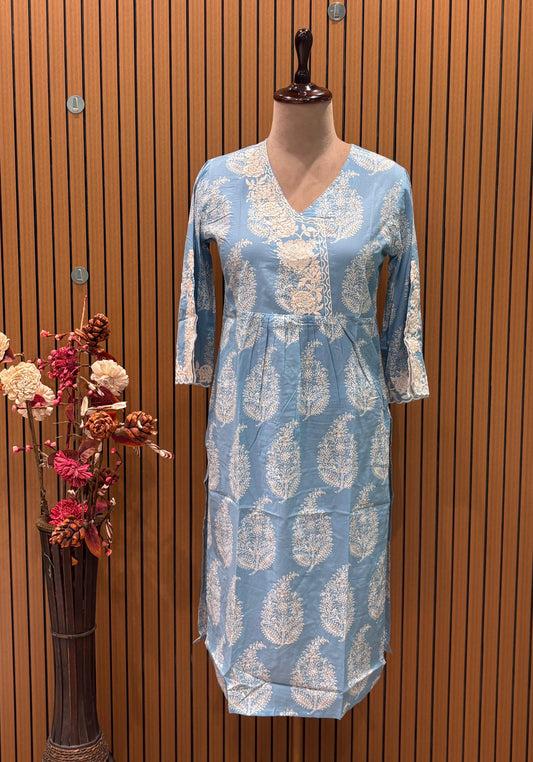 Elegant kurti plazzo showcases a pastel blue kurti