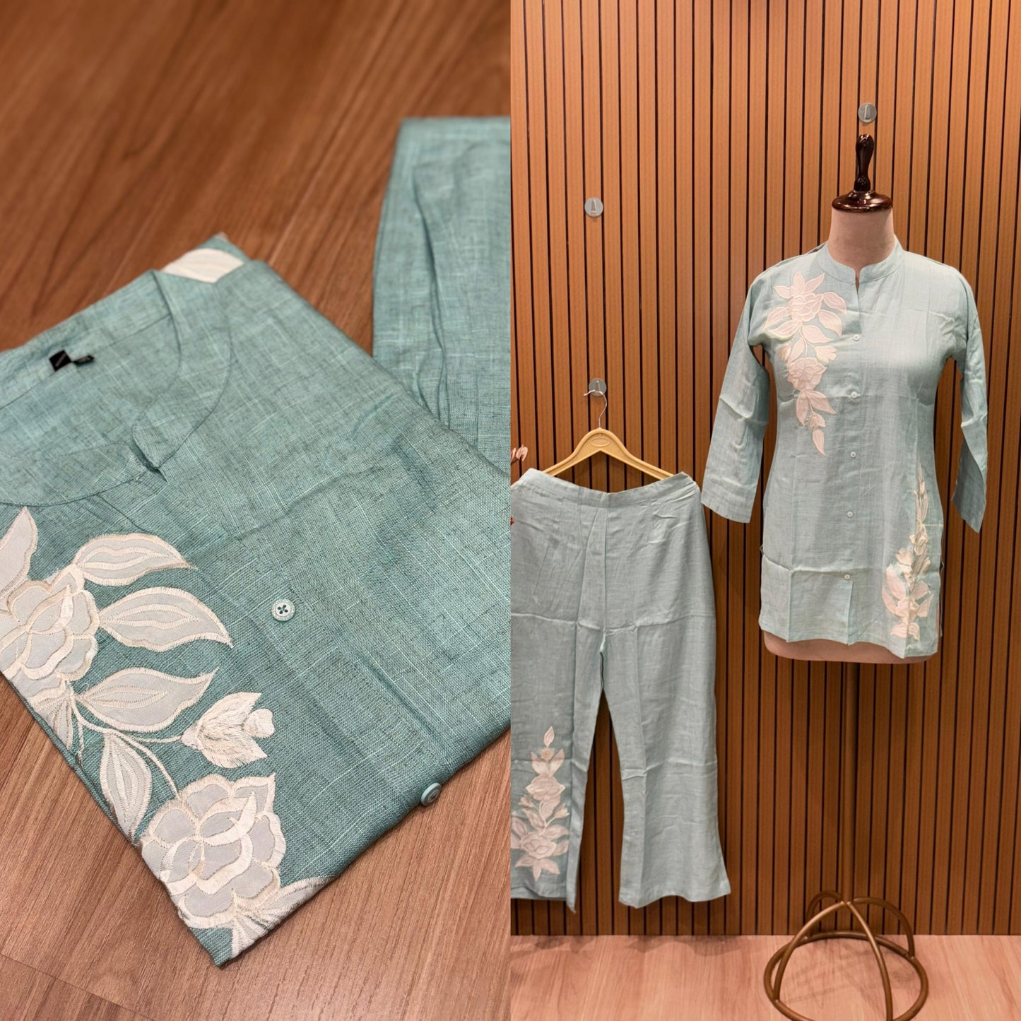 pastel co-ord sets feature minimal floral appliqué