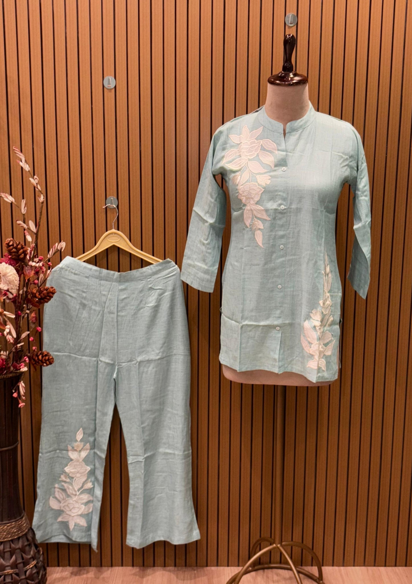 pastel co-ord sets feature minimal floral appliqué