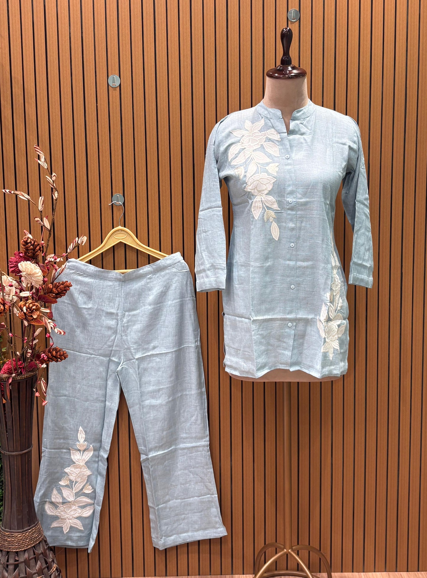 pastel co-ord sets feature minimal floral appliqué