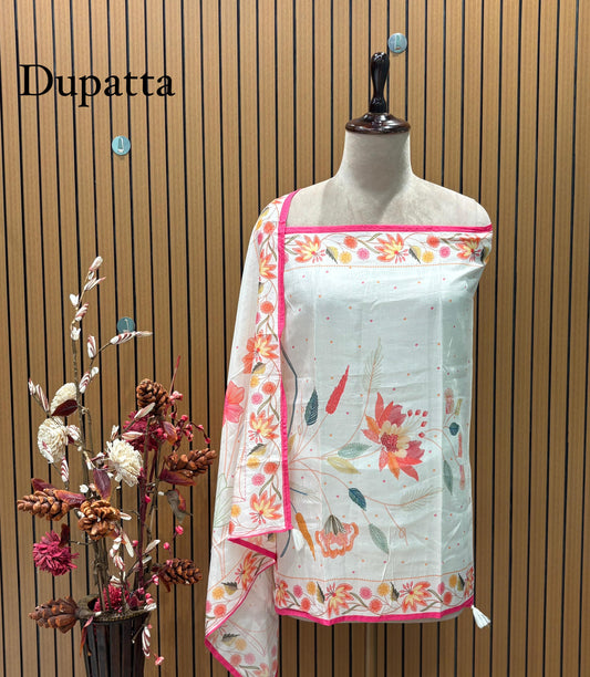 Unstitched Muslin Cotton Suit Set with Pearl & Sequence Work