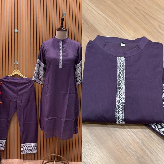 Elevate your style with this elegant deep purple embroidered suit set.