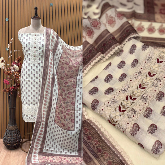 Unstitched Linen Cotton Suit Set – Zardozi & Pearl Elegance