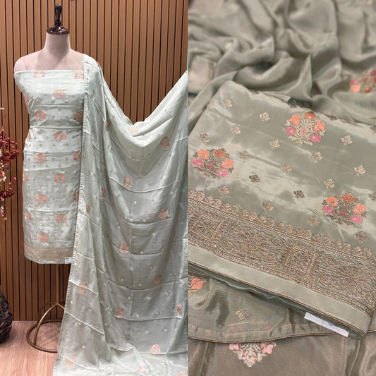 Unstitched Crepe & Chinon Suit Set – Subtle Elegance with Nimzari Thread Work