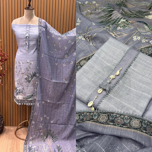 We present an elegant unstitched suit fabric crafted in premium South linen