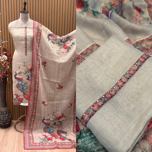 Charming unstitched suit set made from cotton shimmer fabric