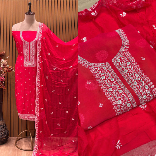 Elevate your ethnic wardrobe with our elegant unstitched suit