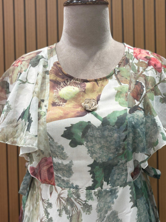 Step into elegance with our one-piece shiffon fabric featuring